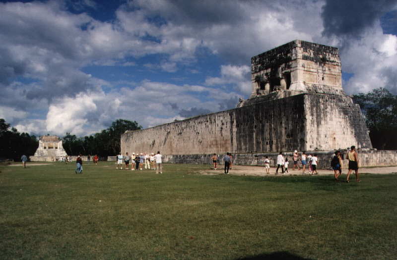 Ballplace in Chichen Itza - the 'basket' is on the middle of the wall